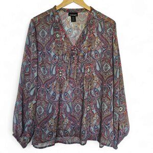 Lane Bryant Paisley Print Blouse Size 18/20 Jewel Tones Sheer Lightweight Whimsy